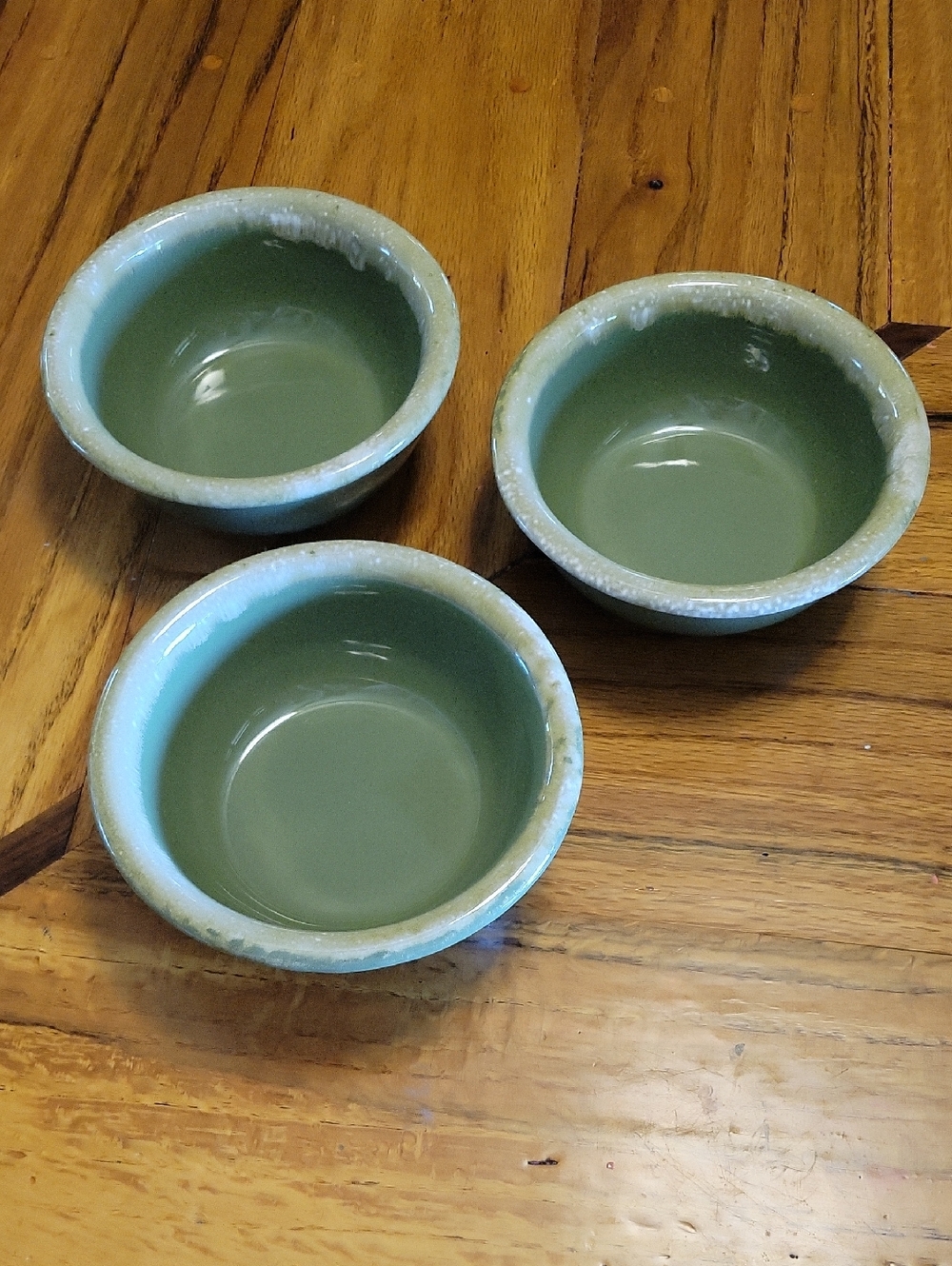 Hull Pottery Bowls Avocado Green Drip Glaze Set Of 3 MCM